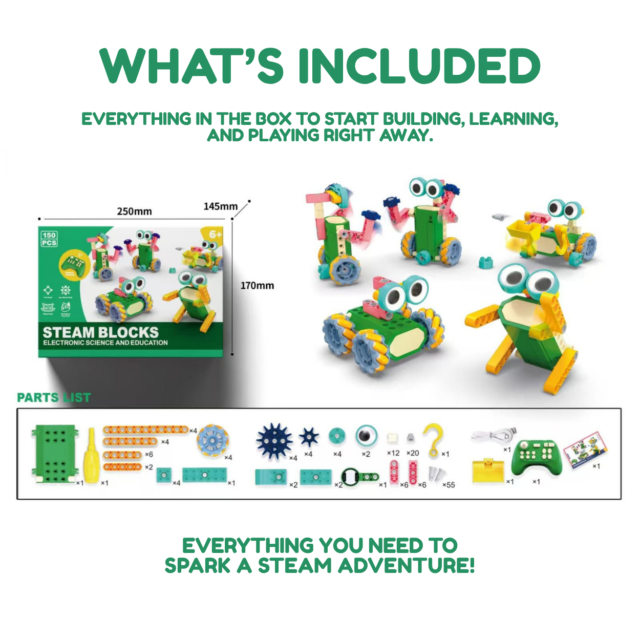 SparkBot Builders - 150-Piece Robot Kit (Ages 6+)