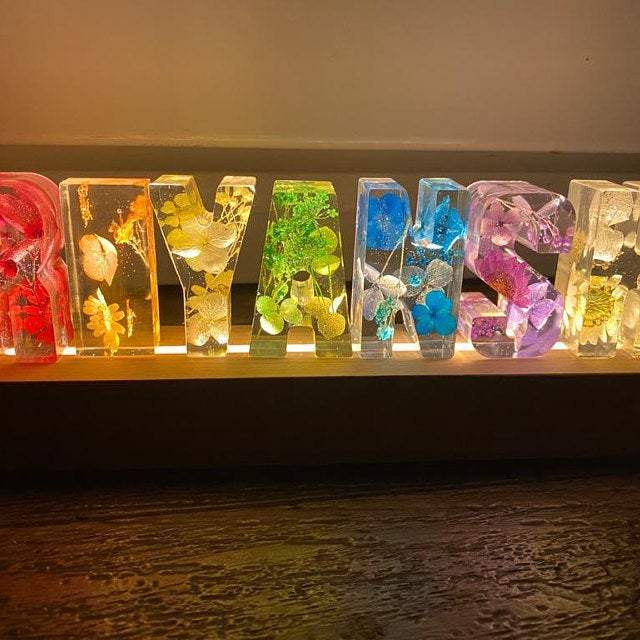 Dried Flowers Resin Letter Lamp - Handmade