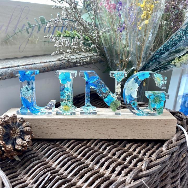 Dried Flowers Resin Letter Lamp - Handmade