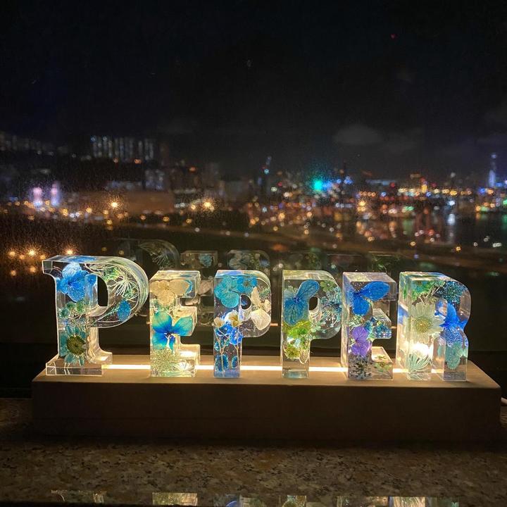Dried Flowers Resin Letter Lamp - Handmade
