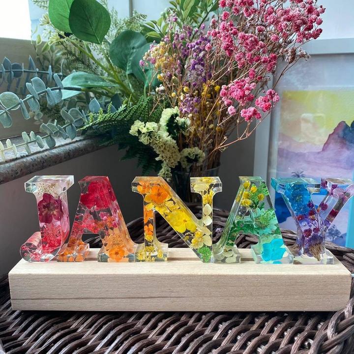 Dried Flowers Resin Letter Lamp - Handmade